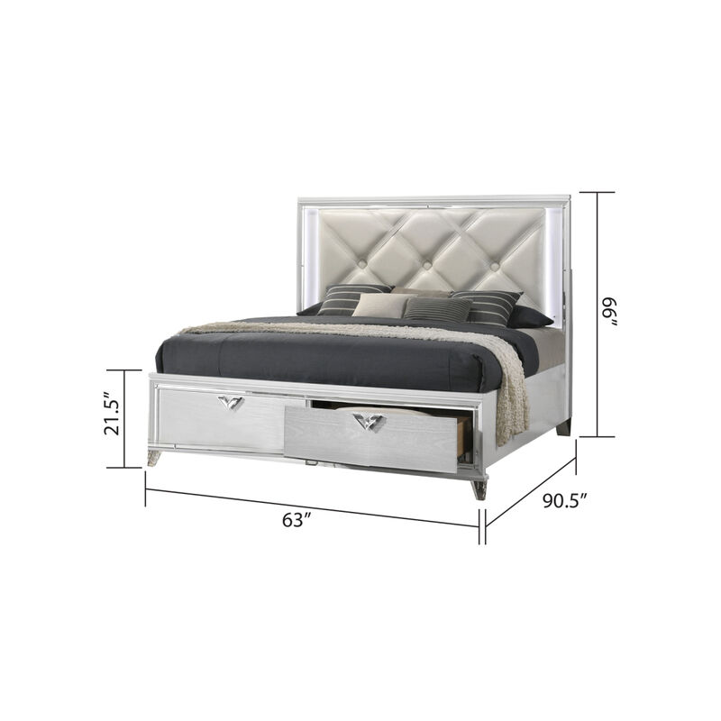Prism Modern Style Queen LEDLit Bed with Padded Tufting 2Drawer Storage