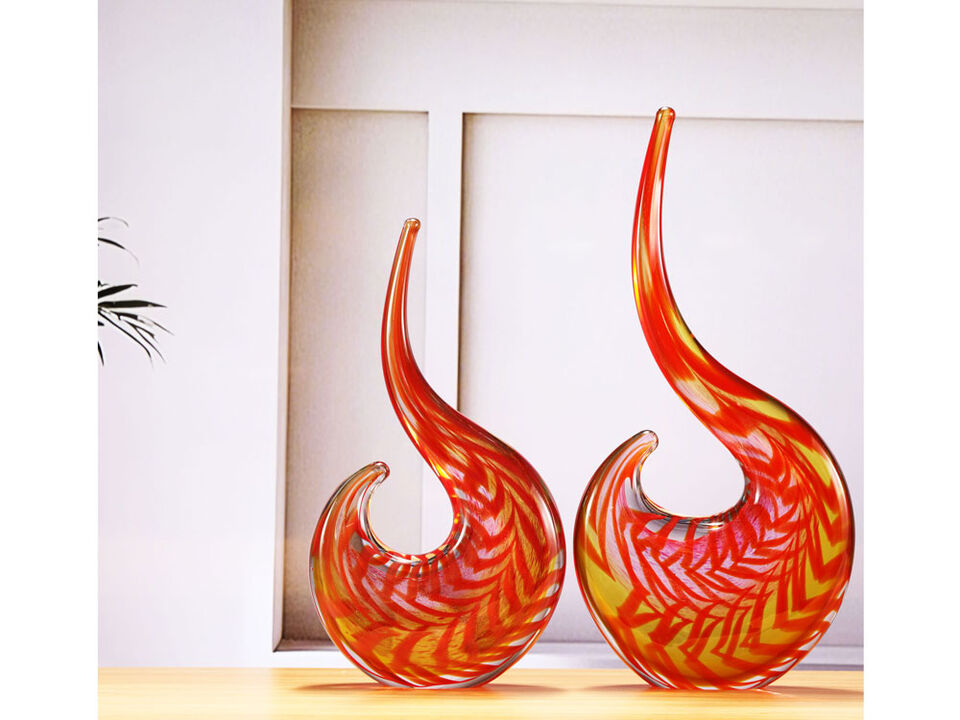 Hand Blown Abstract Sun Conure Sommerso Art Glass Sculpture