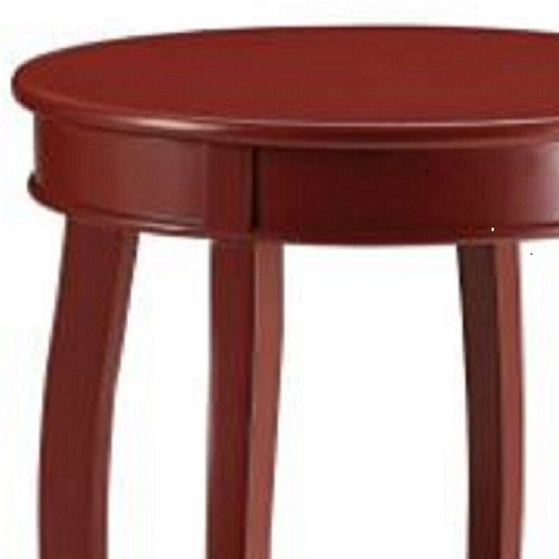 Hivvago 24 Inch  Red Wood Round End Table With Shelf