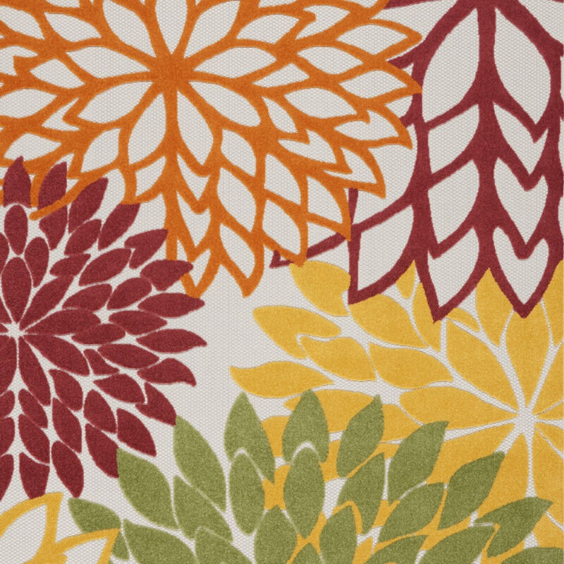 HomeRoots 7' X 10' Red Ivory Yellow And Orange Floral Indoor Outdoor Area Rug image number 5