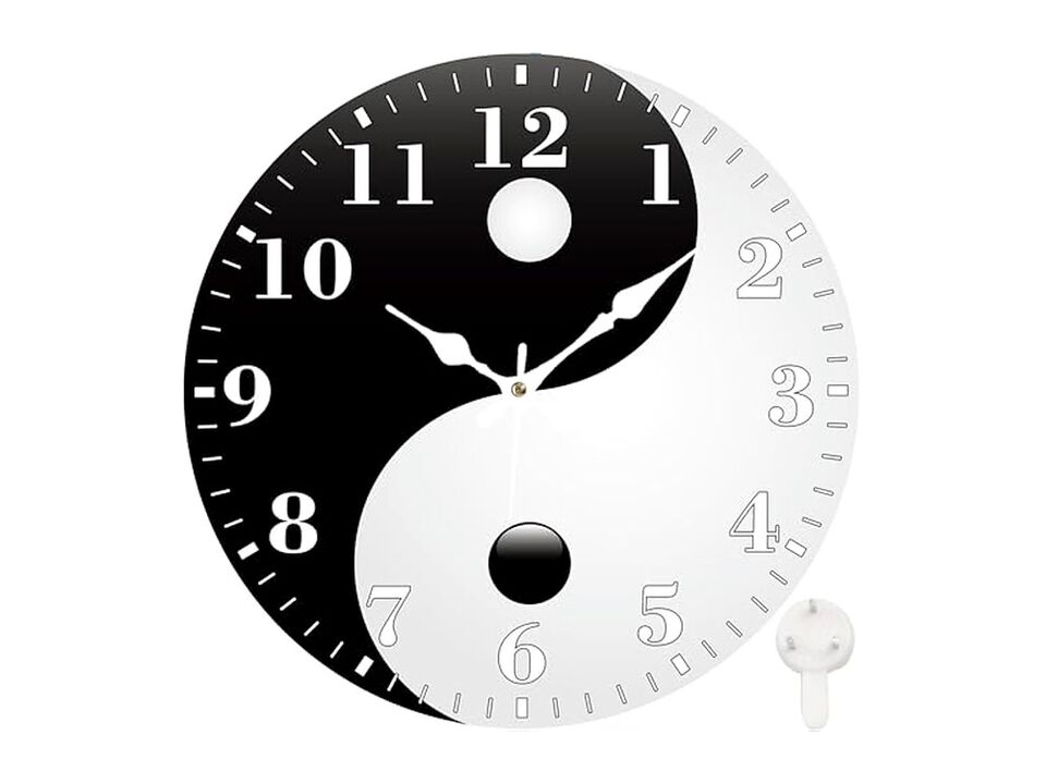 Yin Yang Taichi Display Wall Clock 12 Inch Silent Non Ticking Easy Read