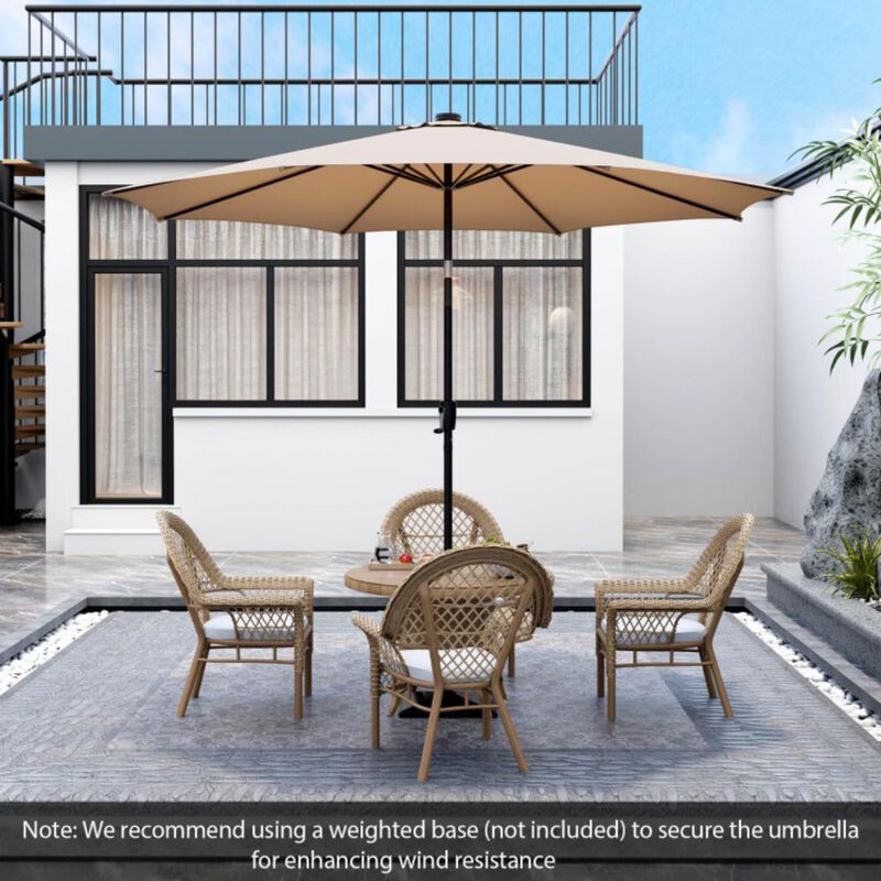 Hivvago 10 Feet Patio Umbrella with 112 Solar Lights and Crank Handle