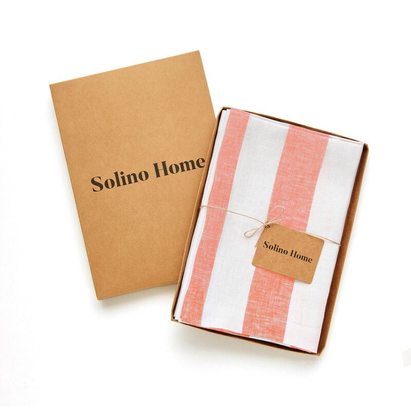 Solino Home Cabana Stripe 100% Linen Dinner Napkins &ndash; Set of 4, 20 x 20 in, Machine Washable, Holiday and Everyday Dining