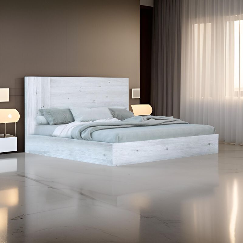 Noe Zid King Size Platform Bed, Panel Headboard, White Finish, Modern - Benzara