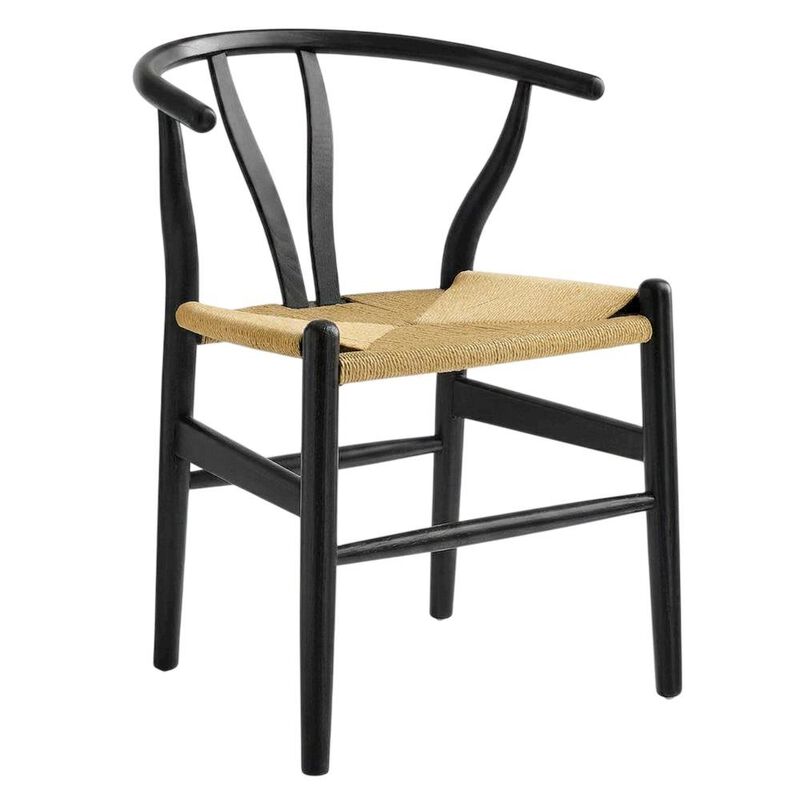 Wood Dining Chair with Slatted Backrest for Kitchen and Dining Room, Black Black image number 1