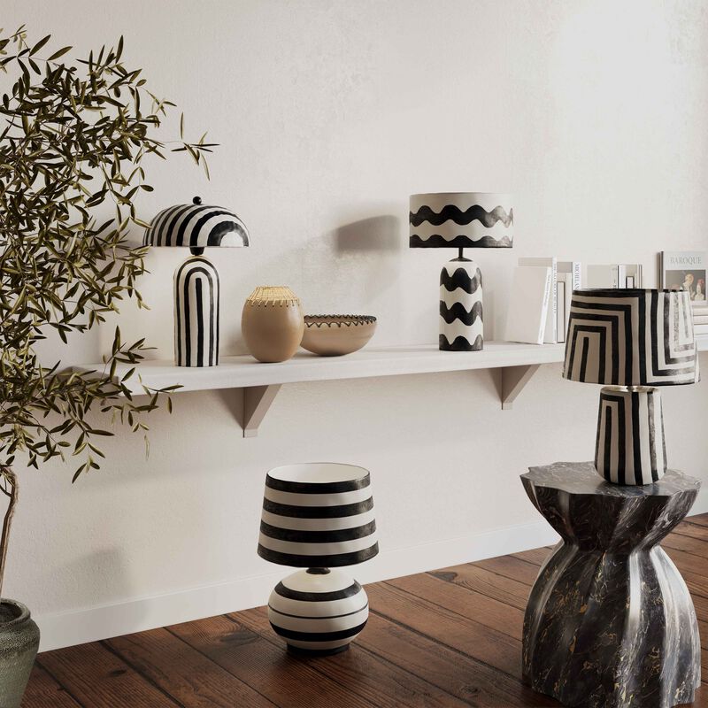 Positano Blue Striped Papier Mache Table Lamp image number 1