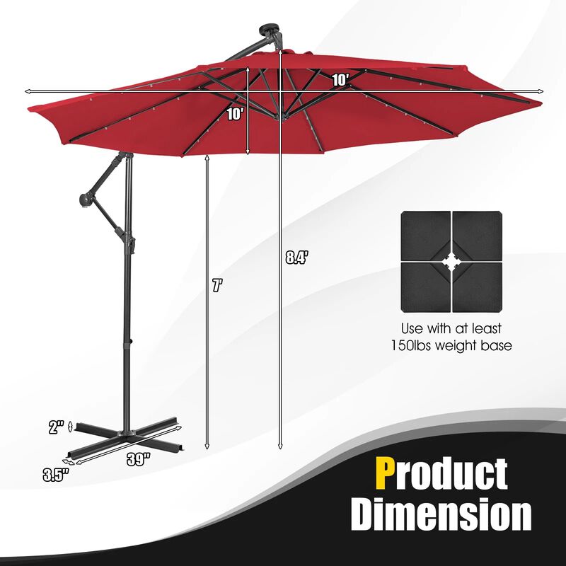 Mondawe 10 Feet Patio Cantilever Umbrella with Tilting System