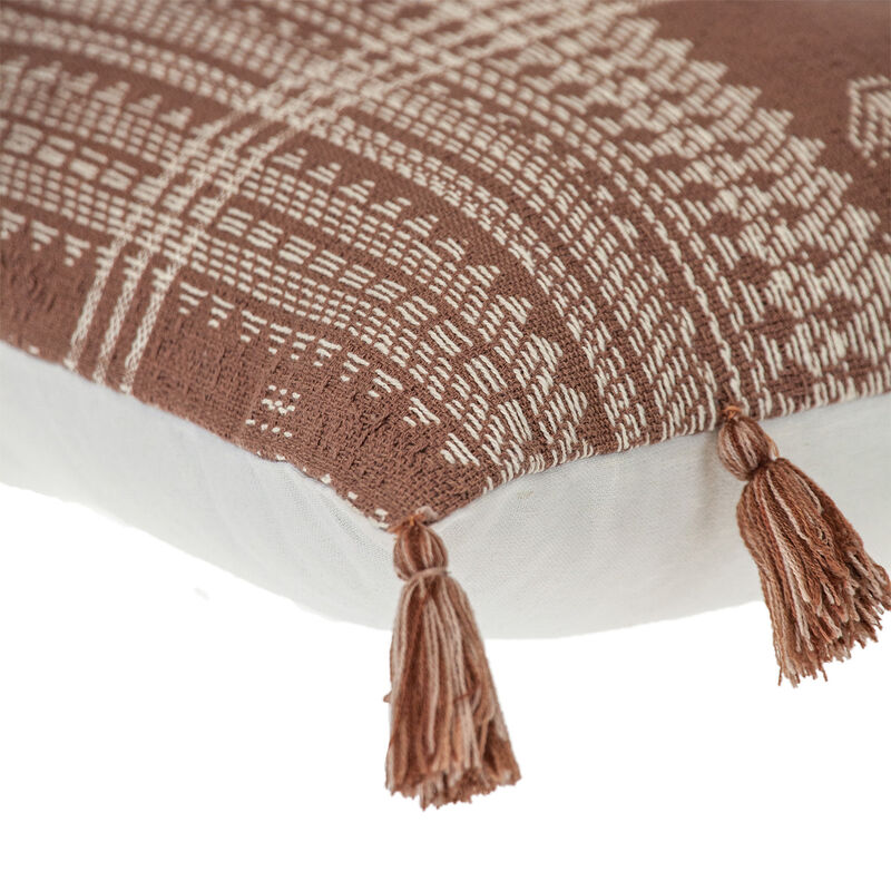 HomeRoots 14" X 20" Beige and Brown Southwestern Cotton Throw Pillow With Tassels image number 4