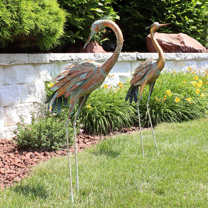 Sunnydaze Golden Crane Indoor/Outdoor Metal Garden Statue - Set of 2