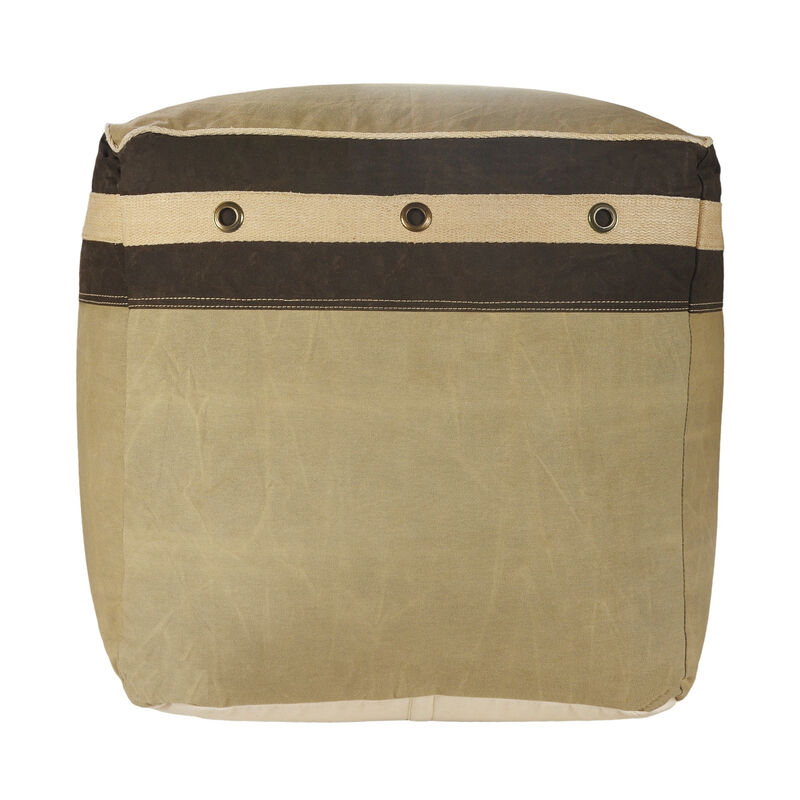 Hivvago 20 Inch Brown Cotton Striped Pouf Ottoman