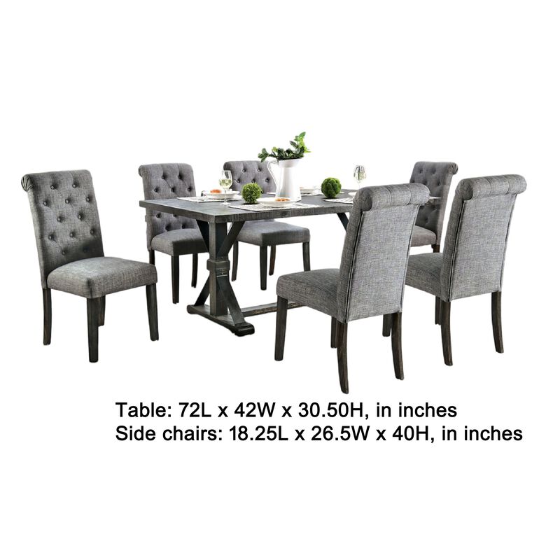 Fredy 7pc Dining Table Set, Dual Pedestal Base, 6 Beige Fabric Chairs image number 5