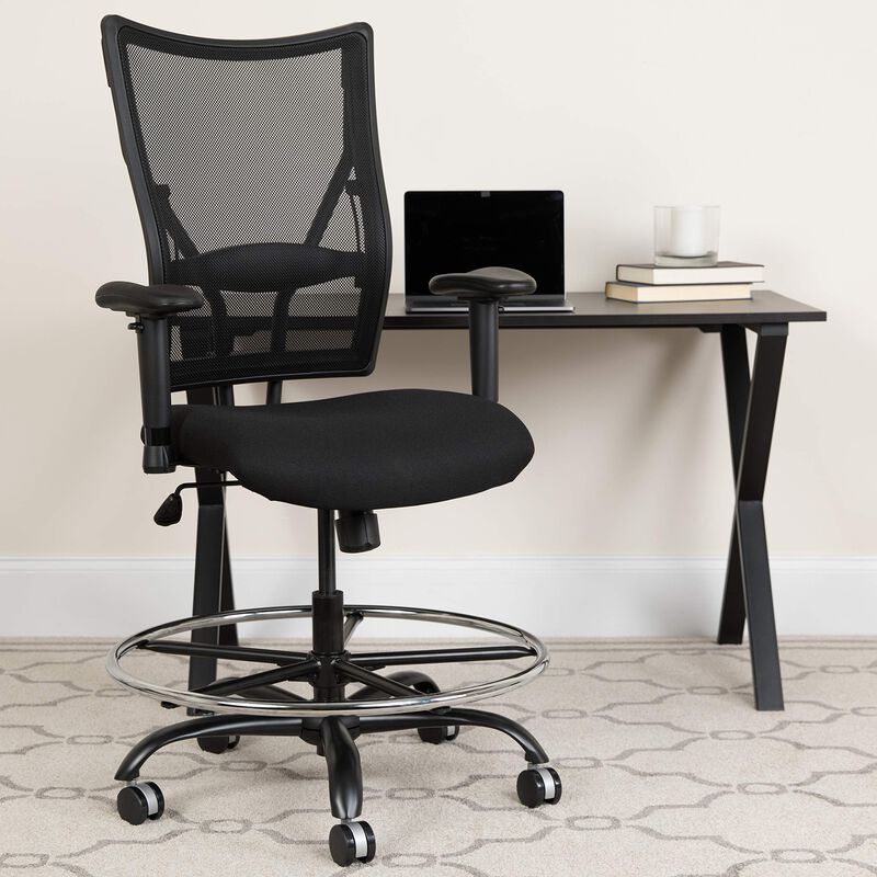 Flash Furniture HERCULES Series Big & Tall 400 lb. Rated Black Mesh Ergonomic Drafting Chair with Adjustable Arms