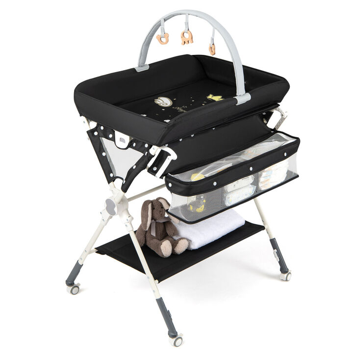 Foldable Diaper Changing Station with Shelf and Storage Bag for Baby Nursery