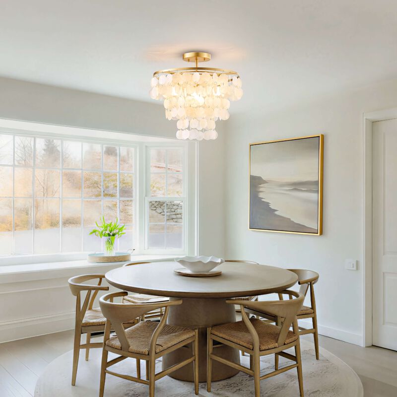 Pilar 4-Light Glossy Bronze Finish Natural White Shell Flush Mount image number 3