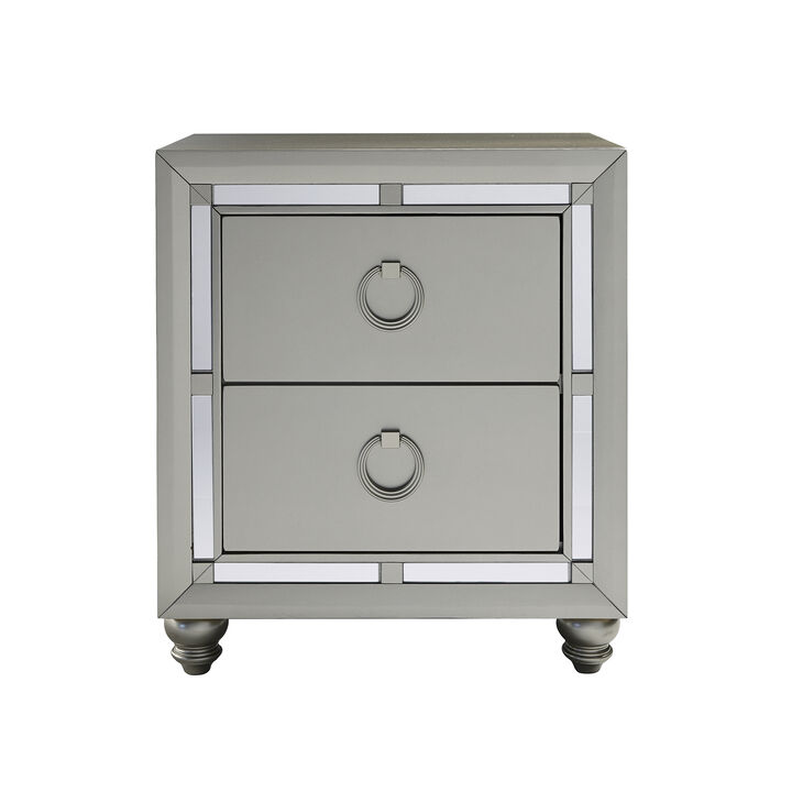 Riley Silver Glam Nightstand with Drawers
