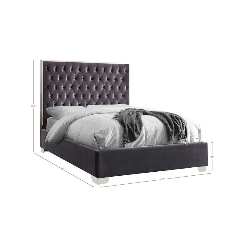 Meridian Furniture Lexi Grey Velvet Queen Bed