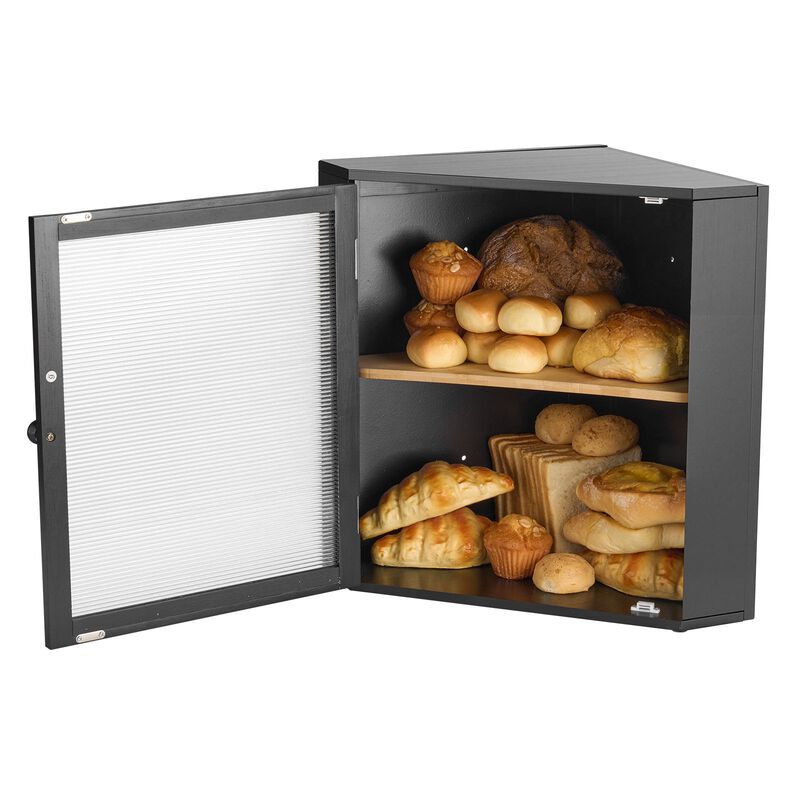Corner Bread Box, Double Layer Wicker Bread Storage Container for Kitchen Counter image number 8