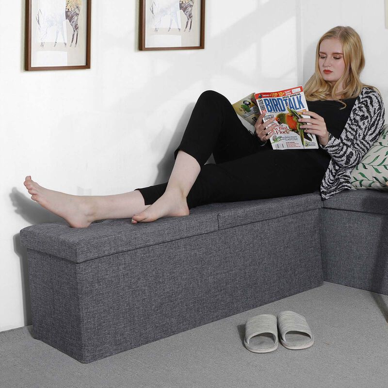 43.3-Inch Folding Storage Bench - Ottoman with Flip-Up Lid and Padded Footstool Seat