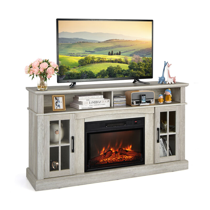 Fireplace TV Stand for TVs with Side Cabinets and Remote Control