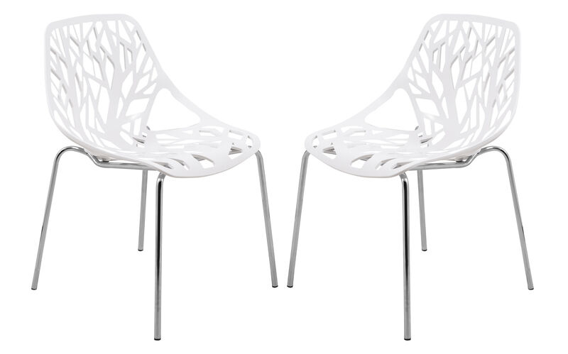 LeisureMod Asbury Dining Stackable Chair in Polypropylene Seat and Chrome Legs Set of 2