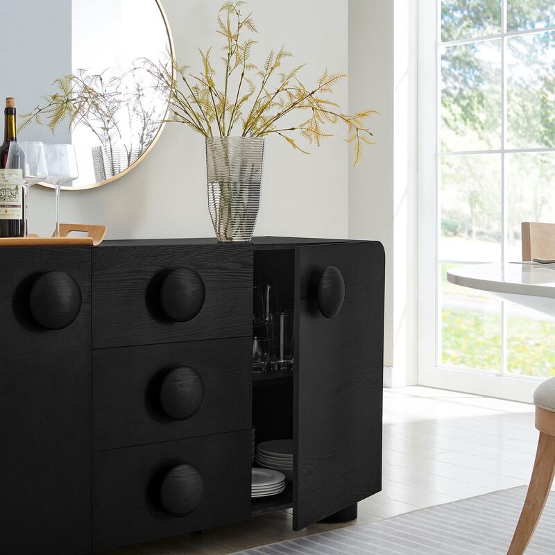 Modway Sonnet Retro Curved Sideboard in Black &ndash; 57 Inch Modern Buffet Cabinet with Circle Knobs &ndash; Credenza Cabinet with 3 Drawers &ndash; TV Stand Media Cabinet for Living Room, Home Office, Lounge Area image number 5