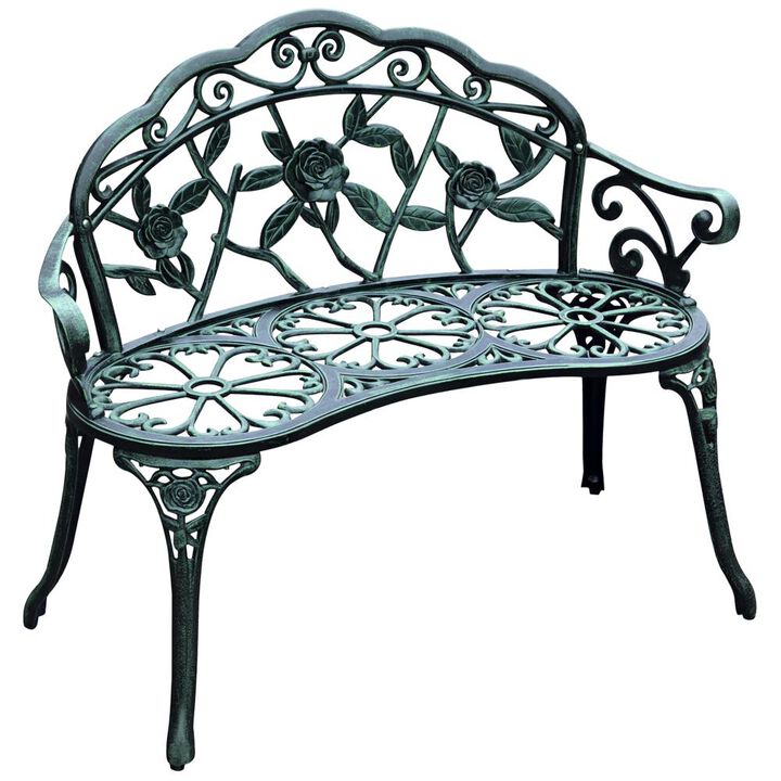 Hivvago Metal Outdoor Bench with Floral Design & Antique Finish