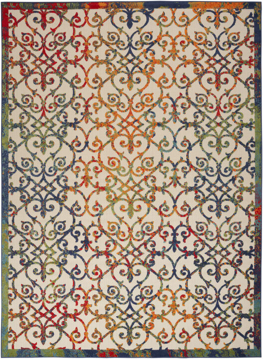 HomeRoots 10' X 14' Ivory Blue Orange Green And Red Medallion Indoor Outdoor Area Rug