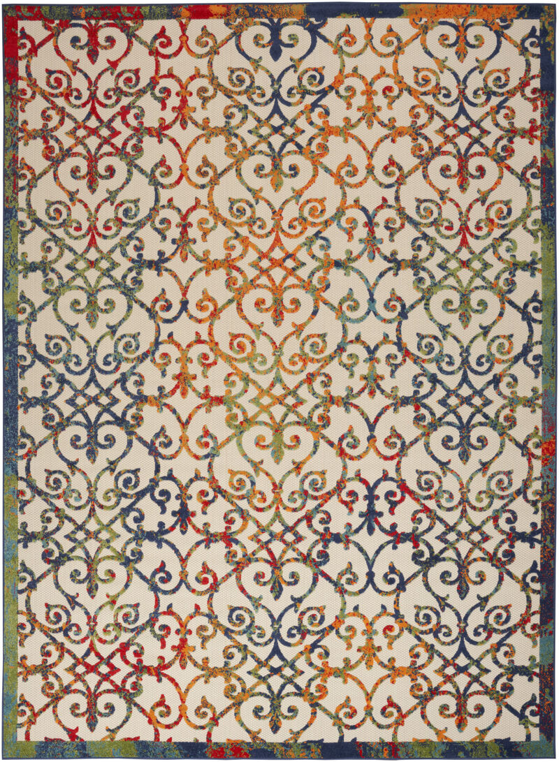 HomeRoots 10' X 14' Ivory Blue Orange Green And Red Medallion Indoor Outdoor Area Rug image number 0