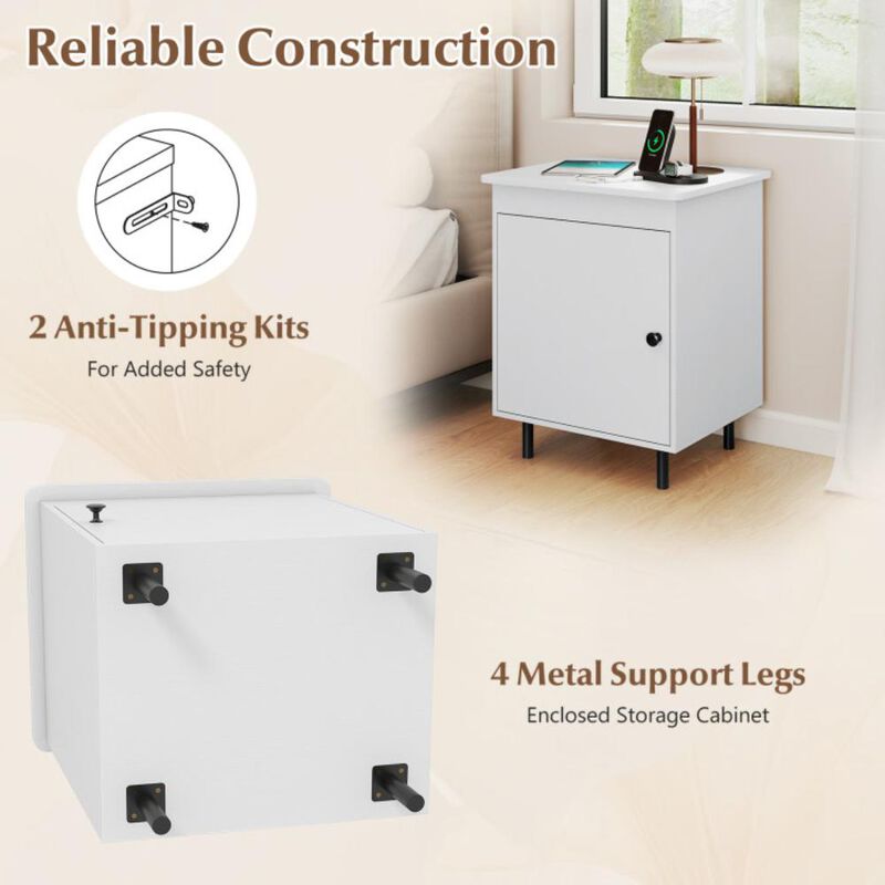 Hivvago Nightstand Mid Century End Tables with Door-Set of 2