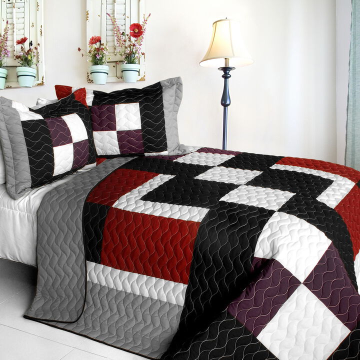 Classical Sentiment Queen Size 3PC Quilted Patchwork Bed Cover Bedding Set