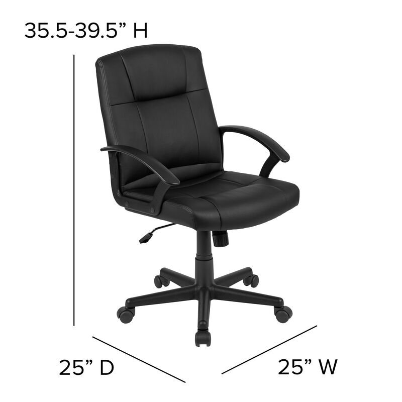 Coffman Flash Fundamentals Mid-Back Black LeatherSoft-Padded Task Office Chair with Arms image number 4