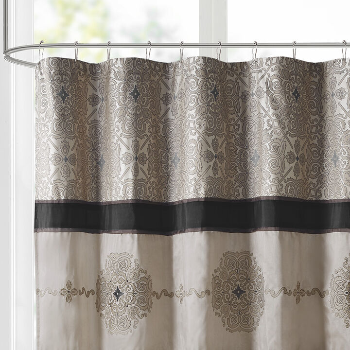 Gracie Mills Kurtis Medallion Jacquard Embroidered Shower Curtain