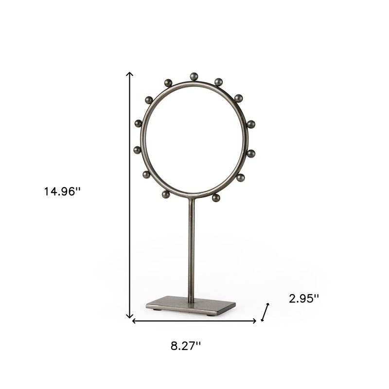 HomeRoots 15" Gray Metal Circle Tabletop Sculpture image number 3