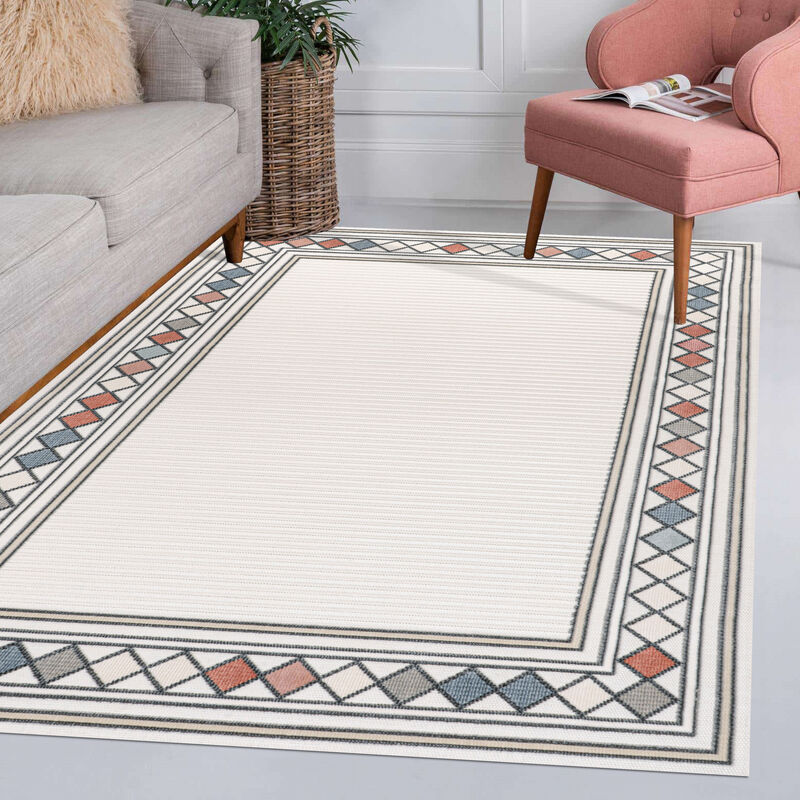 Sebastian High-Low Modern Diamond Border Area Rug