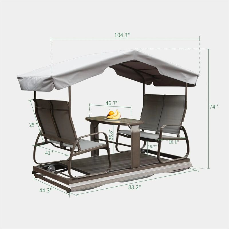 MONDAWE 4-Seat Outdoor Aluminum Frame Glider Benches With Canopy
