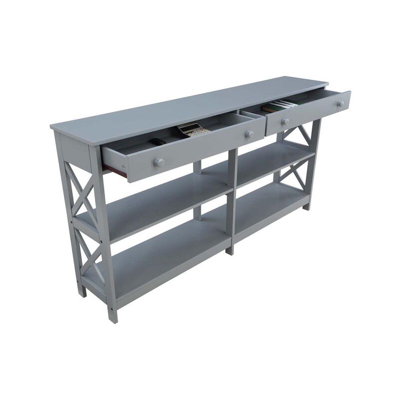 Convenience Concepts Oxford 2 Drawer 60 inch Console Table with Shelves, Gray