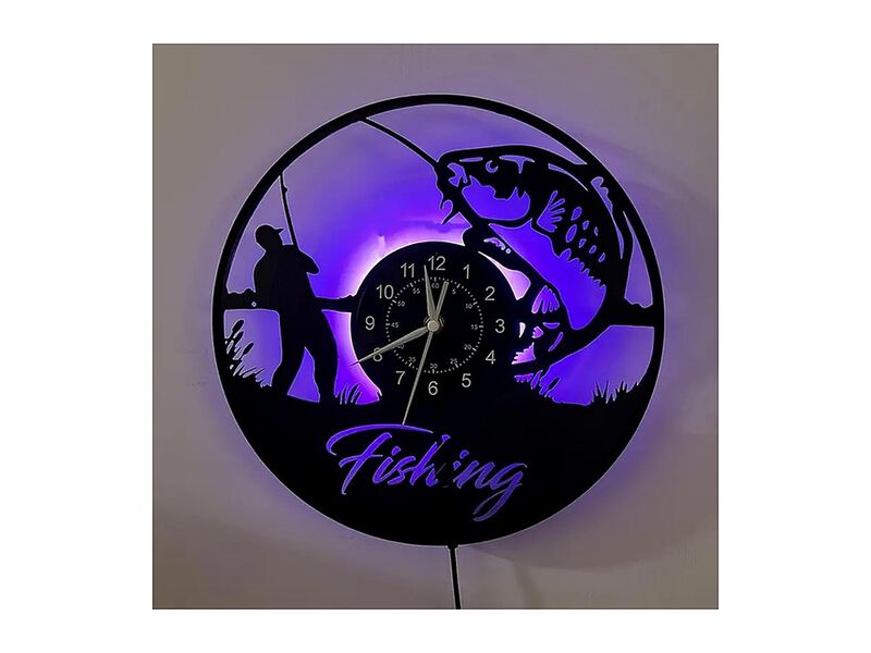 Fisherman LED Digital Vinyl Fishing Scene Wall Clock Silent Non Ticking image number 2