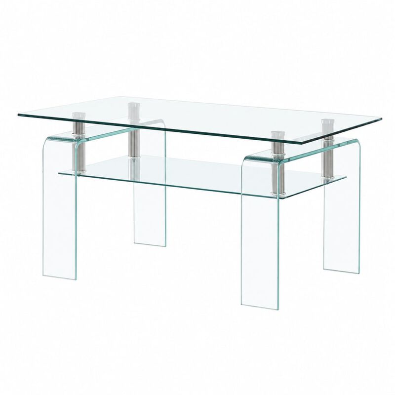 GOODSILO Rectangle Tempered Clear Glass Coffee Table with 2-Tier Storage, Modern Sleek Center Tea Table for Living Room image number 0