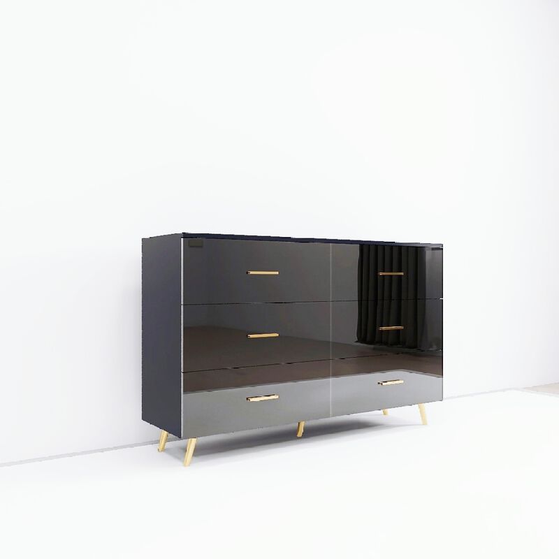 Streamdale 6-Drawer Black Chest with Golden Handles and Steel Legs image number 7