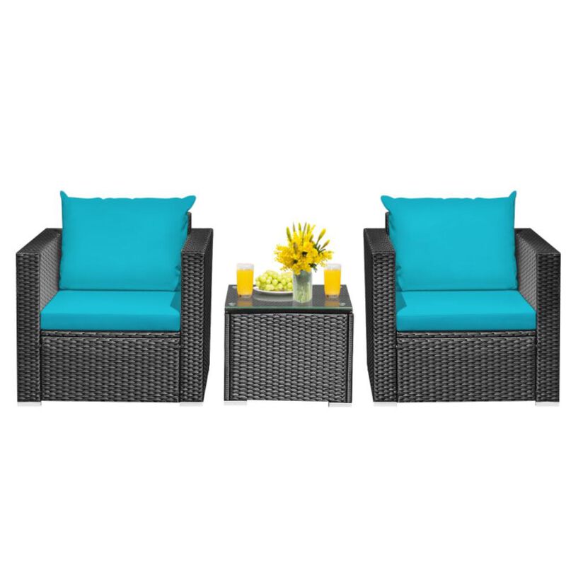 Hivvago 3 Pieces Patio Wicker Conversation Set with Cushion