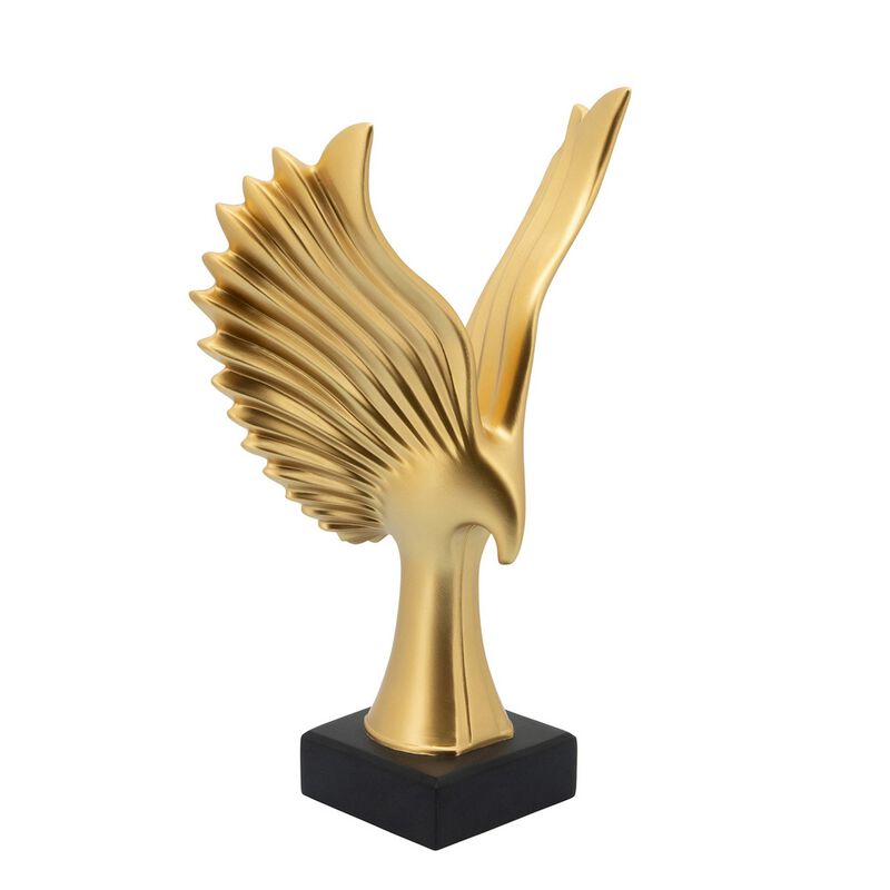 Resin Eagle Design Table Decor with Block Base, Gold - Benzara