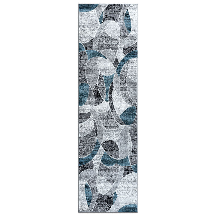 World Rug Gallery Contemporary Distressed Circle Area Rug:  Geometric,  Low Pile,  Stain & Fade Resistant