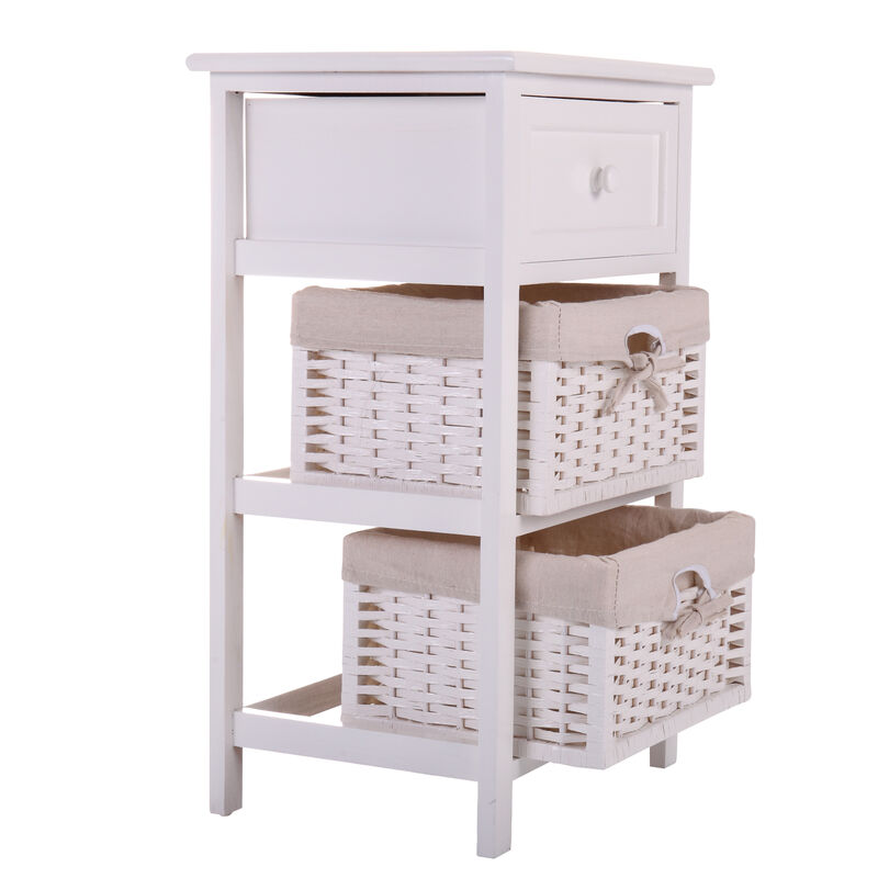 Streamdale Modern Nightstand with Large Drawer and Removable Baskets in White