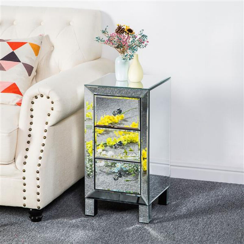 Mirrored Nightstand with 3 Drawers Sleek & Modern Design