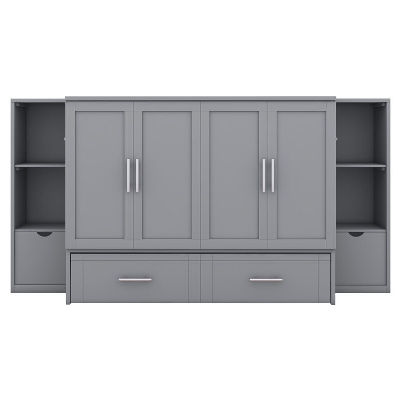 Whisen Modern Design Full Size Murphy Bed, Folded into a Cabinet with Shelves, Drawers and USB Ports