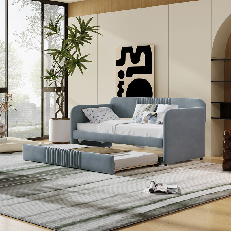 Merax Upholstered Daybed Sofa Bed With Trundle