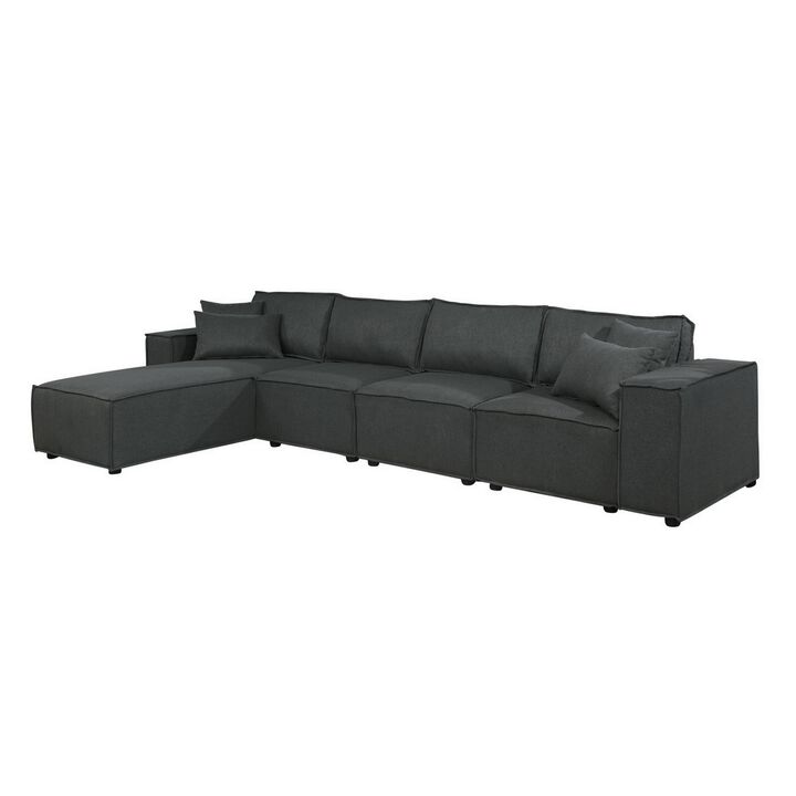 Kode 132 Inch Modular Sofa with Reversible Chaise and Pillows, Dark Gray-Benzara