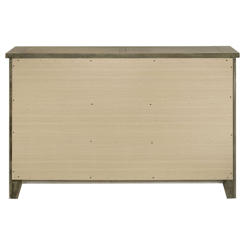 Hazel Wide Dresser, 6 Drawers, Antique Nickel Metal, Oak Brown Wood image number 4