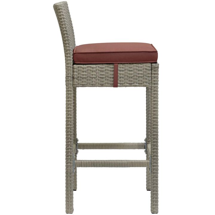 Modway Conduit Wicker Rattan Outdoor Patio Bar Stool with Cushion in Light Gray Currant