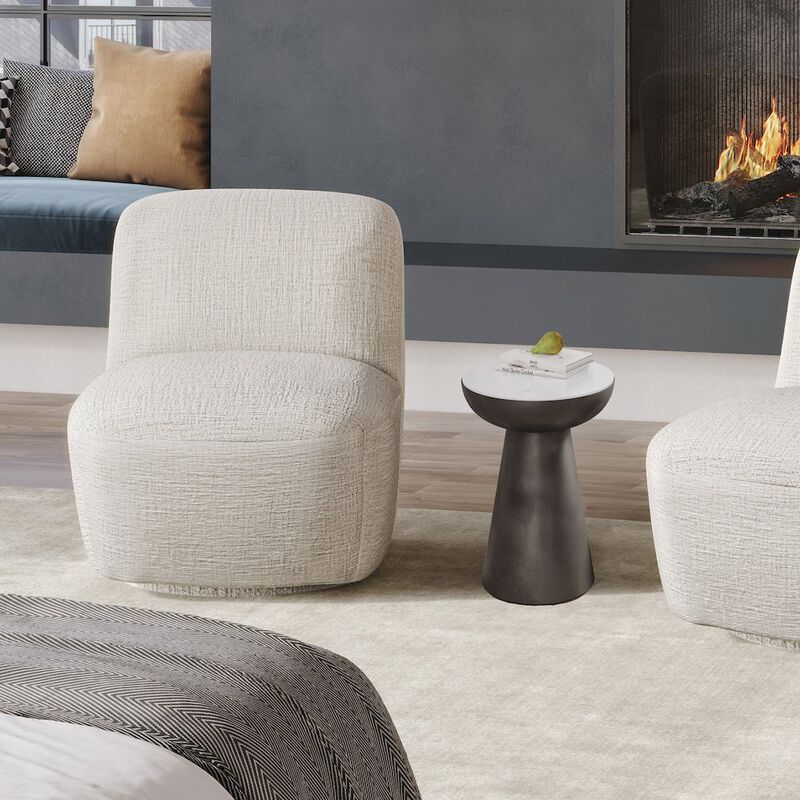 Jofran Circularity Modern Luxury Marble and Iron 15 Round Pedestal Chairside End Table